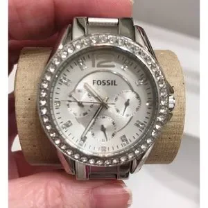 ??FOSSIL BEZEL BAGUETTE STUNNING GORGEOUS(RILEY)STAINLESS STEEL QUARTZ WATCH!! Fossil Ladies Riley Multi Functional ES3202 Chronograph CZ  main image 4